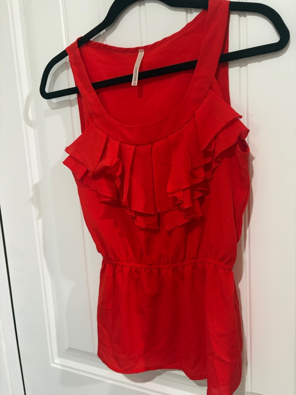 Red Ruffle Sleeveless Blouse